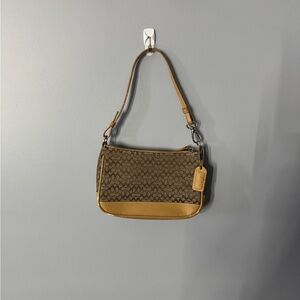 Coach Signature Demi mini Pouch Hand Bag Canvas Leather Beige Used AUTH a2j-6094